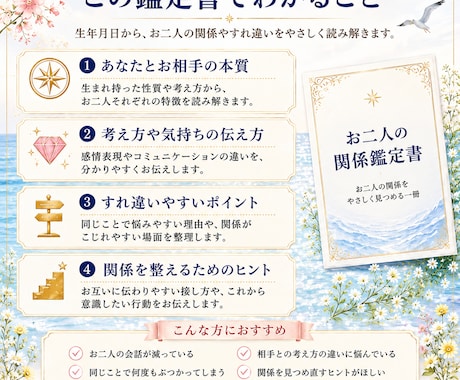 お二人の恋愛相性を生年月日から読み解きます 気持ちの違いと関係を育てるヒントをお届けします イメージ2