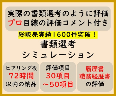 書類選考シミュレーション　人事目線で評価します 実際の書類選考のように評価＋評価コメント付き イメージ1