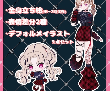 IRIAMやTRPG等のイラスト制作いたします IRIAM応援！立ち絵+表情差分+デフォルメイラストセット イメージ2