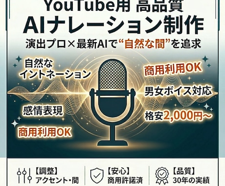YouTube向け高品質AIボイスを制作します 「AI臭さ」を払拭！商用利用可・男女複数ボイス対応 イメージ1