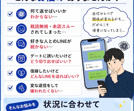 恋愛LINEの返信を添削・作成します 返信に困ったら丸投げOK。状況に合わせてご提案します。 イメージ2