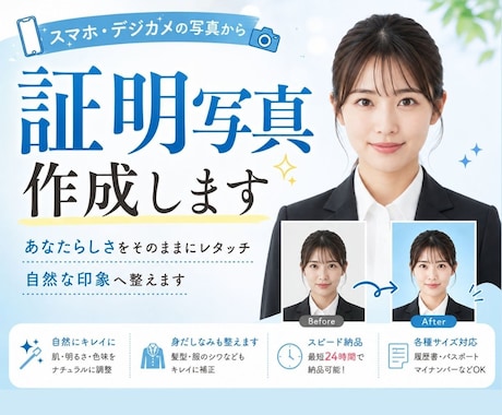 スマホ・デジカメの写真から証明写真を作成します イメージ1