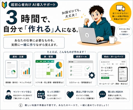 超初心者向けAI導入サポート｜実務で使えます 難しい知識ではなく、実際に必要な事を180分マンツーマンで！ イメージ2
