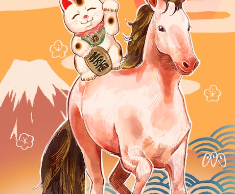やさしく縁起のいい、和モチーフイラストを描きます ご家族のペットを主役にした和風モチーフのイラストも可能です イメージ1
