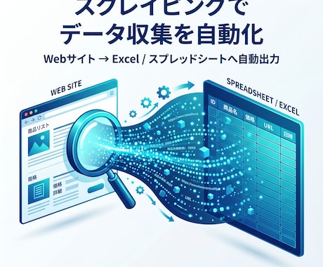 スクレイピングでWebデータを自動収集します 対象サイトのデータをExcel/スプレッドシートへ自動収集 イメージ1
