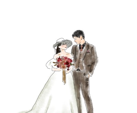 あなたの写真をもとにウエディングイラストを描きます "幸せな瞬間"を、そっと置いておける一枚に。 イメージ1