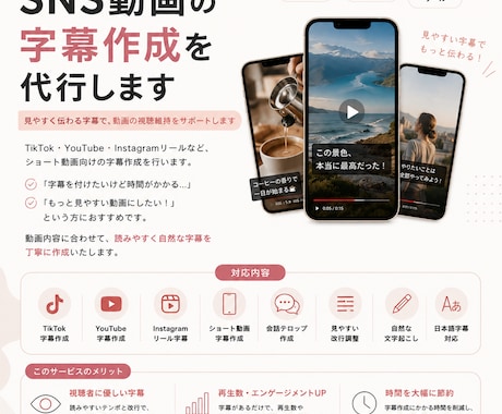 SNS動画の字幕作成を代行します 見やすく伝わる字幕で、動画の視聴維持をサポートします イメージ1