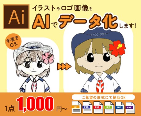 手書きのイラストや荒い画像を綺麗にデータ化します お困り中のあなたのお手伝いをさせてください！ イメージ1
