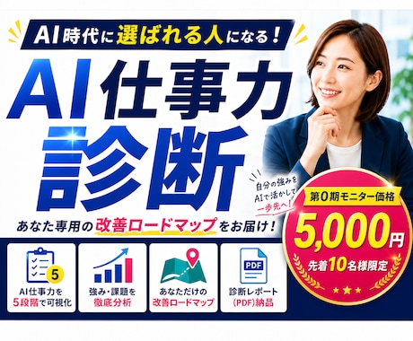 AI時代の仕事力診断｜改善ロードマップを作成します 診断だけで終わらない。明日から変われるAI活用術を伝えます。 イメージ1