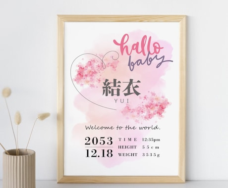 データ納品|オリジナル命名書オーダー承ります 大切なお子さまの誕生記念に!記念撮影や壁飾り、SNS用にも! イメージ2