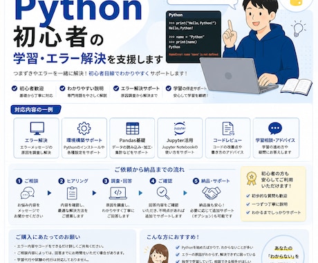 Python初心者の学習・エラー解決を支援します 初心者目線で丁寧にサポートします イメージ1