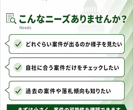 新規開拓の穴場！自治体入札案件を毎日お届けします あなた向けの案件を毎日お届け。新しい営業先を、探す手間ゼロで イメージ2