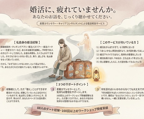 婚活で疲れたあなたの話を聴きます 正しい婚活より、今のしんどさを話してください イメージ2
