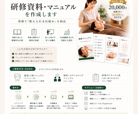 サロン・治療院の研修マニュアルを作成します 現役サロン教育責任者が”現場で本当に育つ”教材を作ります イメージ1