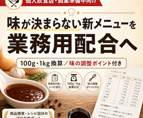 味が決まらない新メニューを業務用配合に仕上げます イメージ1