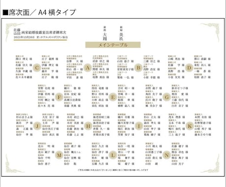 結婚式席次表☆A4二つ折りタイプ☆作成します プロフィール・メニュー一体型席次表☆印刷して納品も対応☆ イメージ1