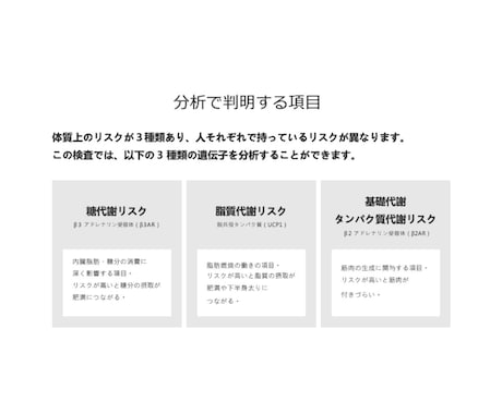 遺伝子検査で体質に合うダイエット方法がわかります 無駄な努力を減らす“私専用”ダイエットの第一歩 イメージ2