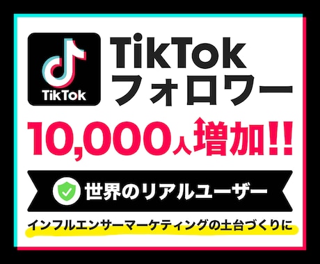 Tik Tokのフォロワーを +1万人増やします 【確実なサービスと安心の価格でしっかり拡散】 イメージ1