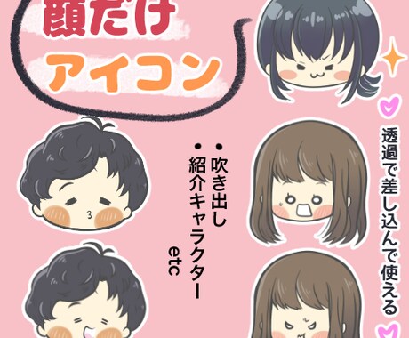 顔だけのシンプルなオリジナルアイコン描きます 差し込んで吹き出しや紹介に使いやすい！ イメージ1