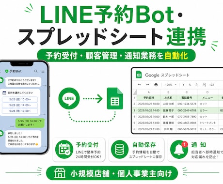 LINE予約Bot・スプシ連携を作成します 予約受付・顧客管理・通知業務をGASで自動化 イメージ1