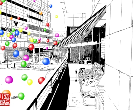 風景を白黒メイン（カラーOK◎）でお描きします 名所・旧跡・町並み・日常の景色を漫画の背景チックに描きます イメージ2