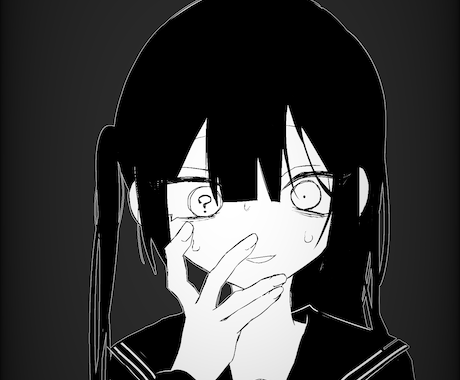 白黒動画イラスト、SNSアイコン作成します 最短即日納品可！病み感のある仄暗いイラストを白黒で作成します イメージ1
