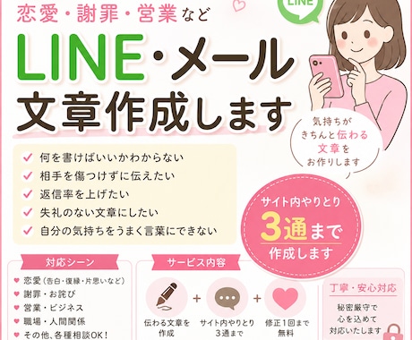 相手に伝わる！LINE・メール文章を作成します 恋愛・謝罪・営業の文章作成します イメージ1