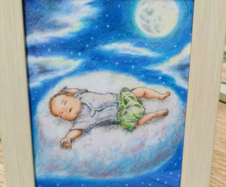 月と雲の幻想色鉛筆アート描きます 見る度に癒される優しい手描きの色鉛筆画です イメージ2