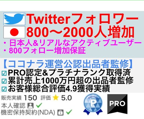 Twitterで日本人フォロワー800人増やします フォロワーが800人以上増加！SNSブランディング&拡散宣伝