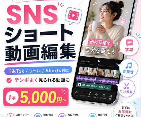 SNS用ショート動画をテンポよく編集します TikTok・リール・YouTube ショート向け！ イメージ1
