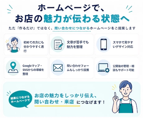 初めてでも安心｜問合わせに繋がる店舗HP制作します 丸投げOK！文章が苦手でも、お店の魅力を形にします イメージ2