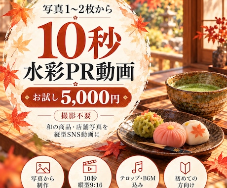 写真1〜2枚から10秒の水彩PR動画を作ります イメージ1