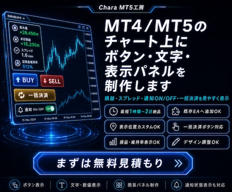 チャート上にボタン・文字・表示パネルを作成します チャート上の表示を見やすく制作します イメージ1