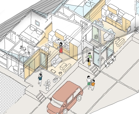 柔らかい印象の鳥瞰図、アクソメ図、マップ作成します ご要望お聞きしてあたたかみのある雰囲気に仕上げます イメージ2