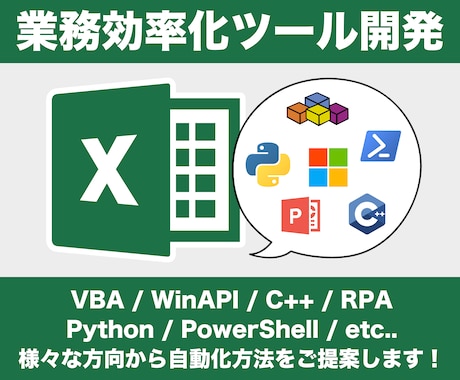 VBAで業務の効率化支援ツールを作成します WinAPI/RPA/C++等の連携であらゆる手段をご提案 イメージ1