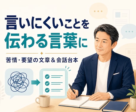 言いにくい苦情・要望を伝える会話台本を作ります 感情的にならず、相手に押し切られない伝え方を一緒に整理します イメージ1