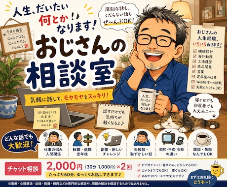 おじさんの相談室を開きます 失敗も遠回りも人生のうち。笑って話せば気持ちが軽くなります。 イメージ1