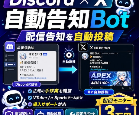 Discord×X自動告知Botを導入します 公式Xの告知作業を自動化します イメージ1