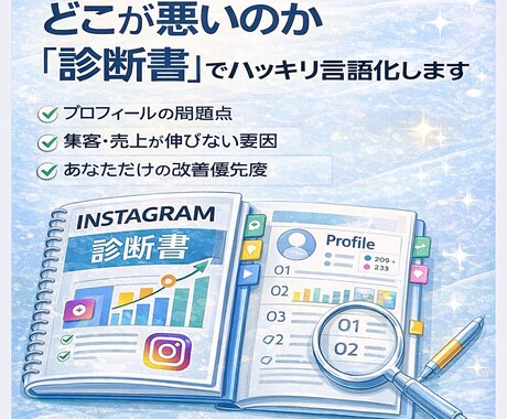 あなた専用｜インスタ売上・集客診断書を作成します 結局、何を直せばいいの？ 改善点を明確にします。 イメージ2