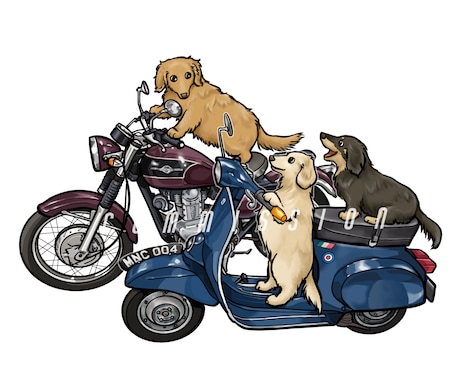 商用可◎乗り物だけも◎乗物×動物イラストを書きます 車・バイク・楽器・マシンと愛猫・愛犬・愛鳥・ペットを記念に イメージ2