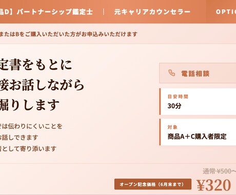 商品D：鑑定書をもとに電話で直接深掘り相談します 文章では伝わりにくいことを直接お話しできます イメージ1