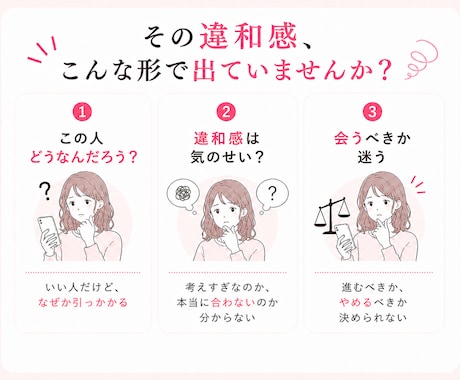 マッチングアプリ｜この人どうなの？を見極めます 「なんか違うかも」を一人で抱えなくて大丈夫です イメージ2