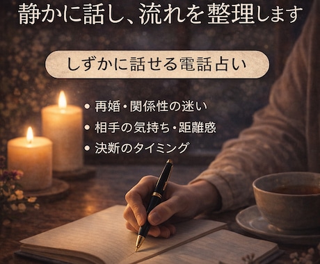 霊感算命学で静かに話を聞き今の流れを言葉にします 落ち着いて話しながら、今の状況と時期を整理します イメージ1