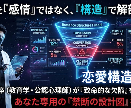 貴方専用、最短で勝つ「禁断の恋愛設計図」を渡します 「あなたが悪い」のではなく「戦い方が間違っている」だけです。 イメージ1