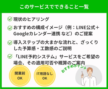 個人サロン向け／LINE予約の事前相談承ります やりたいことを整理して、最適な仕組み・予算感を一緒に考えます イメージ2
