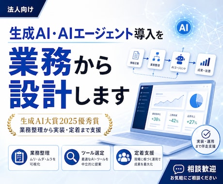生成AI・AIエージェント導入を業務から設計します 生成AI大賞2025優秀賞｜業務整理から実装・定着まで支援 イメージ1