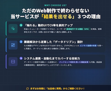 課題を解決する高品質高機能なSPA・LP作ります デザイン×高度な技術力で、ビジネスを加速させるWeb制作 イメージ2