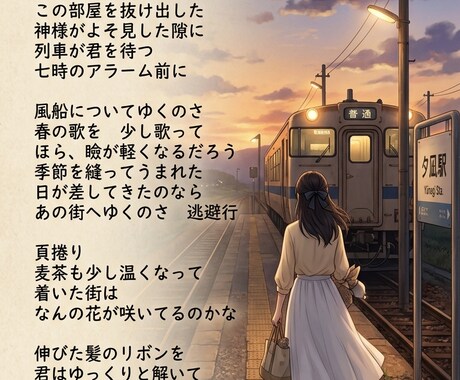 ワードセンスにこだわりたい方へ、作詞します 情景が伝わり、胸をグッと掴む歌詞を書くことを心がけています。 イメージ2