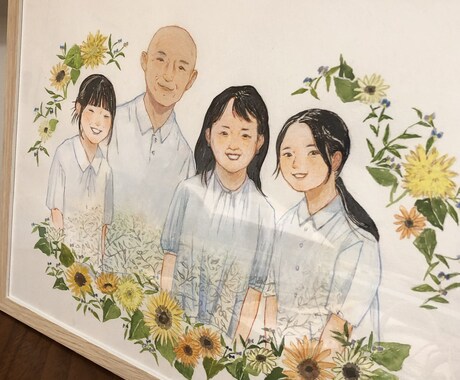 家族・ウェルカムボードに！水彩画似顔絵お描きします 【額装込み】お写真からリアルな水彩画の似顔絵をお描きします！ イメージ2