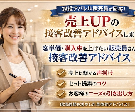 客単価・購入率UPの接客改善します 客単価・購入率を上げたい販売員さんへ｜接客改善アドバイス イメージ1